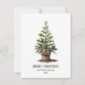 Elegant Watercolor Christmas Tree Non-Photo 出欠カード (正面)