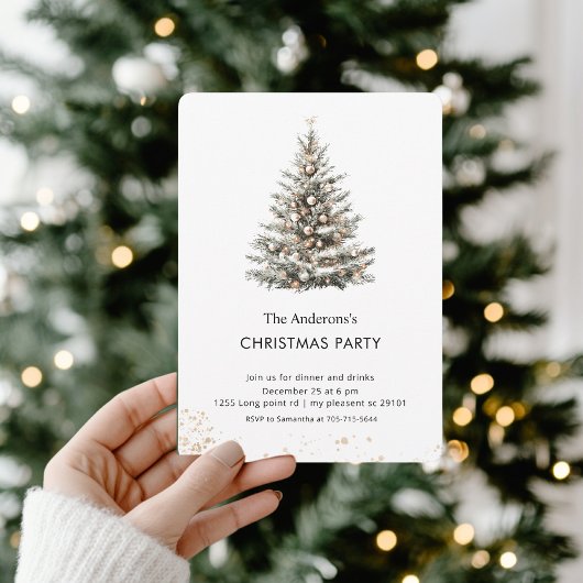 Elegant Watercolor Christmas Tree Party 招待状