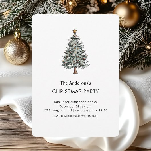 Elegant Watercolor Christmas Tree Party 招待状