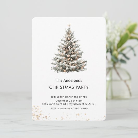 Elegant Watercolor Christmas Tree Party 招待状 (スタンド正面)