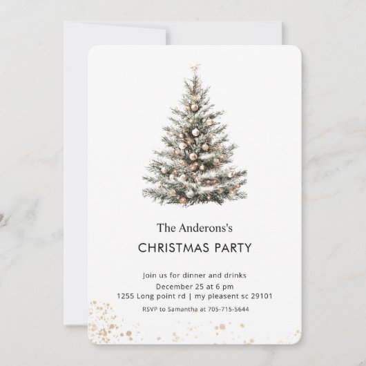Elegant Watercolor Christmas Tree Party 招待状 (正面)