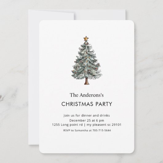 Elegant Watercolor Christmas Tree Party 招待状 (正面)