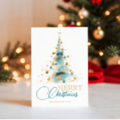Elegant Watercolor Christmas Tree Photo シーズンカード
