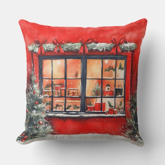 Elegant Watercolor Christmas Tree Pillow  クッション (正面)