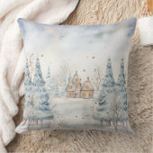 Elegant Watercolor Christmas Tree Pillow  クッション (ブランケット)