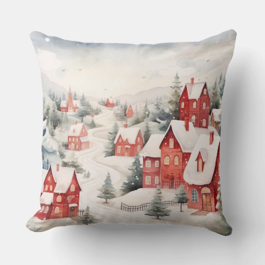 Elegant Watercolor Christmas Tree Pillow クッション (正面)