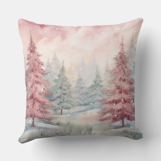 Elegant Watercolor Christmas Tree Pillow  クッション (裏面)