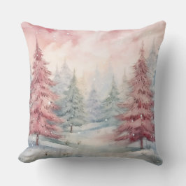 Elegant Watercolor Christmas Tree Pillow クッション