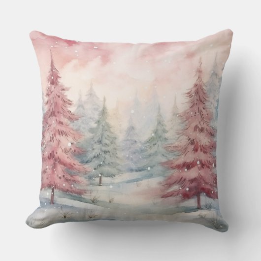 Elegant Watercolor Christmas Tree Pillow クッション (正面)