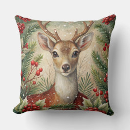 Elegant Watercolor Christmas Tree Pillow  クッション