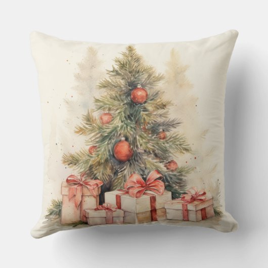 Elegant Watercolor Christmas Tree Pillow  クッション (裏面)