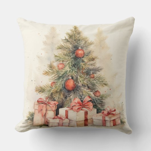 Elegant Watercolor Christmas Tree Pillow  クッション (正面)
