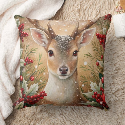 Elegant Watercolor Christmas Tree Pillow  クッション (ブランケット)