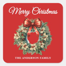 Elegant Watercolor Christmas Wreath スクエアシール