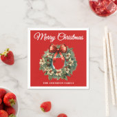 Elegant Watercolor Christmas Wreath スタンダードカクテルナプキン (インサイチュ)