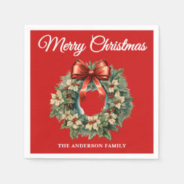 Elegant Watercolor Christmas Wreath スタンダードカクテルナプキン