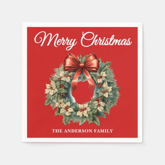 Elegant Watercolor Christmas Wreath スタンダードカクテルナプキン (正面)