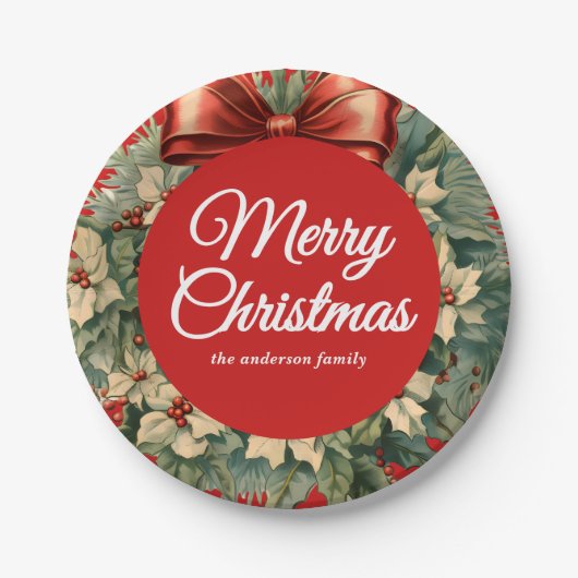 Elegant Watercolor Christmas Wreath ペーパープレート (正面)