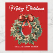 Elegant Watercolor Christmas Wreath ワインラベル (シングルラベル)