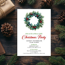 Elegant watercolor Christmas wreath dinner invite 招待状