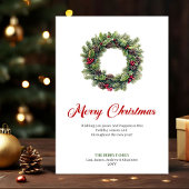 Elegant Watercolor Christmas Wreath Greeting Card シーズンカード