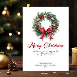 Elegant Watercolor Christmas Wreath Greeting Card シーズンカード