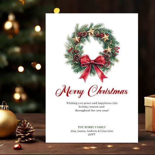 Elegant Watercolor Christmas Wreath Greeting Card シーズンカード