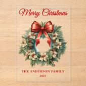 Elegant Watercolor Christmas Wreath Holiday アクリル招待状 (正面)