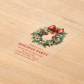 Elegant Watercolor Christmas Wreath Holiday Party アクリル招待状 (レイダウン)