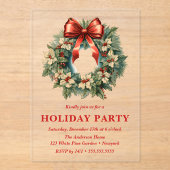 Elegant Watercolor Christmas Wreath Holiday Party アクリル招待状 (正面)