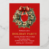 Elegant Watercolor Christmas Wreath Holiday Party 箔招待状 (正面)