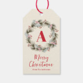 Elegant Watercolor Christmas Wreath Monogram ギフトタグ (裏面)
