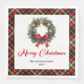 Elegant Watercolor Christmas Wreath Napkins (正面)