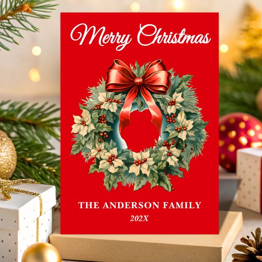 Elegant Watercolor Christmas Wreath Non-Photo シーズンカード