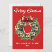 Elegant Watercolor Christmas Wreath Non-Photo シーズンカード (正面)