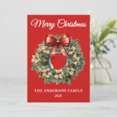 Elegant Watercolor Christmas Wreath Non-Photo シーズンカード (スタンド正面)