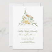 Elegant Watercolor Church Floral Wedding 招待状 (正面)