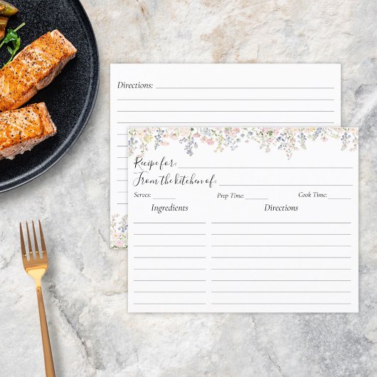Elegant Watercolor Colorful Floral Recipe Card