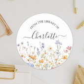 Elegant Watercolor Colorful Wildflower Bookplate ラウンドシール