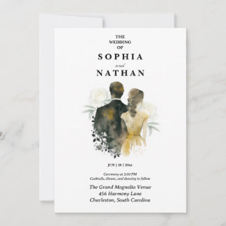 Elegant Watercolor Couple Bride Groom Wedding  招待状