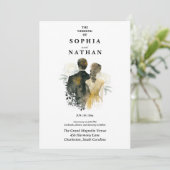 Elegant Watercolor Couple Bride Groom Wedding 招待状 (スタンド正面)