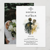 Elegant Watercolor Couple Bride Groom Wedding 招待状 (正面/裏面)