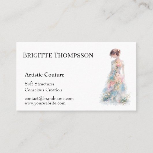 Elegant Watercolor Couture Bridal Fashion Designer 名刺 (正面)