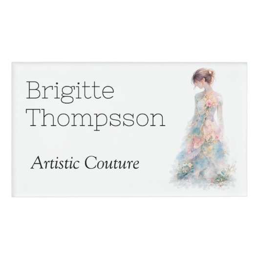Elegant Watercolor Couture Bridal Fashion Designer 名札 (正面)