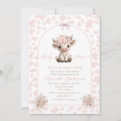 Elegant Watercolor Cow Holy Highland  Baby Shower 招待状 (正面)