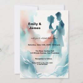 Elegant Watercolor Dancing Couple Wedding Invitati 招待状