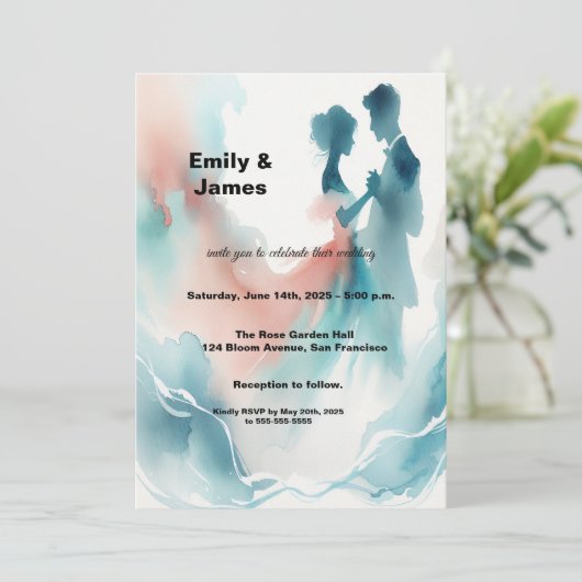 Elegant Watercolor Dancing Couple Wedding Invitati 招待状 (スタンド正面)