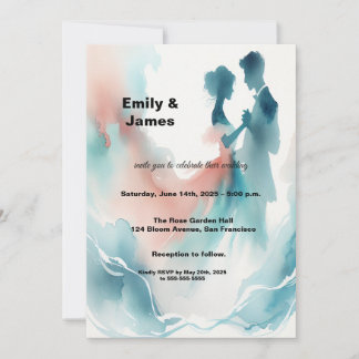 Elegant Watercolor Dancing Couple Wedding Invitati 招待状
