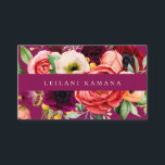 Elegant Watercolor Dark Floral Business Card 名刺<br><div class="desc">Elegant watercolor bohemian style flowers, feathers and foliage in chic shades of purple, burgundy, pink, peach and green, business cards. Background color, shown in mulberry purple, can be customized.</div>