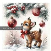 Elegant watercolor deer snowy forest Christmas   招待状